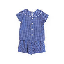 Load image into Gallery viewer, Little Boys Royal Blue Overblouse Suit - Edward Overblouse Suit in Royal Blue Plaid with White Insert