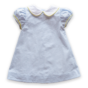 Little Girls Seersucker A-Line Dress - Milla Kaye A-Line Dress in Blue Seersucker Stripe