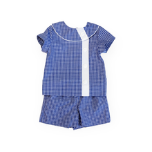 Load image into Gallery viewer, Little Boys Royal Blue Overblouse Suit - Edward Overblouse Suit in Royal Blue Plaid with White Insert