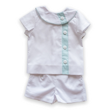 Load image into Gallery viewer, Edward Overblouse with Shorts in White Pique with Aqua Insert