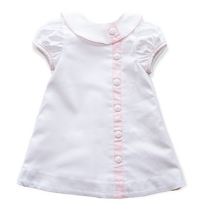 Mary Ryan Apron Dress in White Pique with Pink Insert