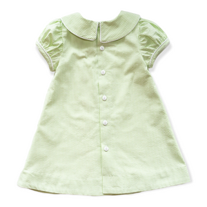 Little Girls Green Seersucker Dress - Mary Ryan Apron Dress in Lime Green Seersucker Check with White Insert
