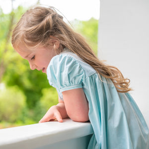 Ann Scott Yoke Dress in Aqua Chambray