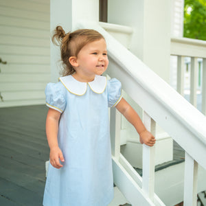 Little Girls Seersucker A-Line Dress - Milla Kaye A-Line Dress in Blue Seersucker Stripe